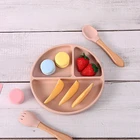 Безопасная силиконовая обеденная тарелка для малышей, плотная Милая мультяшная детская посуда на присоске, тренировочная посуда для малышей, миски для кормления, блюда