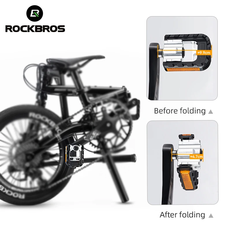 

ROCKBROS Bike Foldable Pedal Aluminum Anti-slip Reflective Strip Stable Cycling Easy Installation Self-lubricating Bearing Pedal