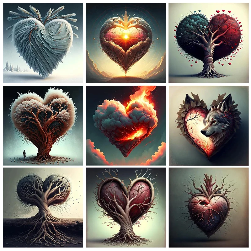 

Landscape 5D Diamond Painting Heart Shape Tree Shape Full Drill Mosaic Diamond Embroidery Kit DIY Rhinestone Home Art Decoration