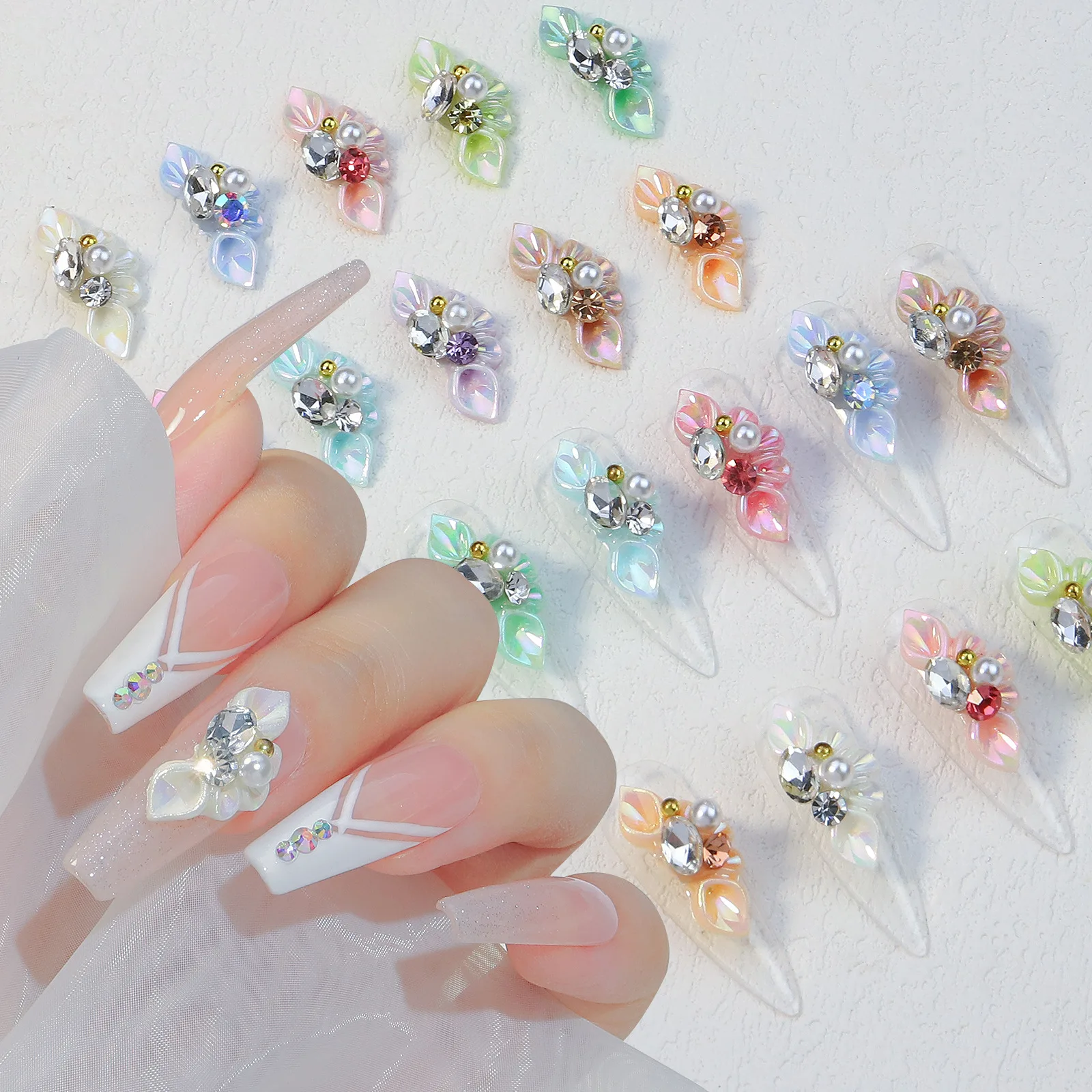 

10 шт 3D акриловые цветы для ногтей амулеты резные с кристаллами жемчужные стразы художественное оформление ногтей цветочное украшение для ногтей #202