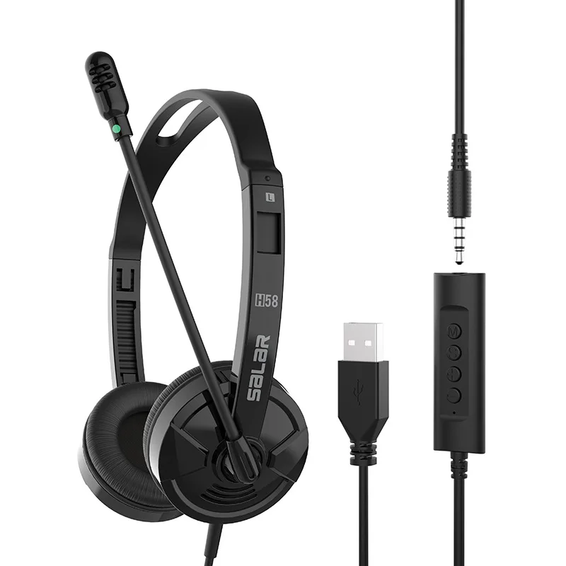 USB Earphones Handsfree Headphones With Mic Headset Noise Cancelling Adjustable Call For Gaming headset Computer Business Gamer