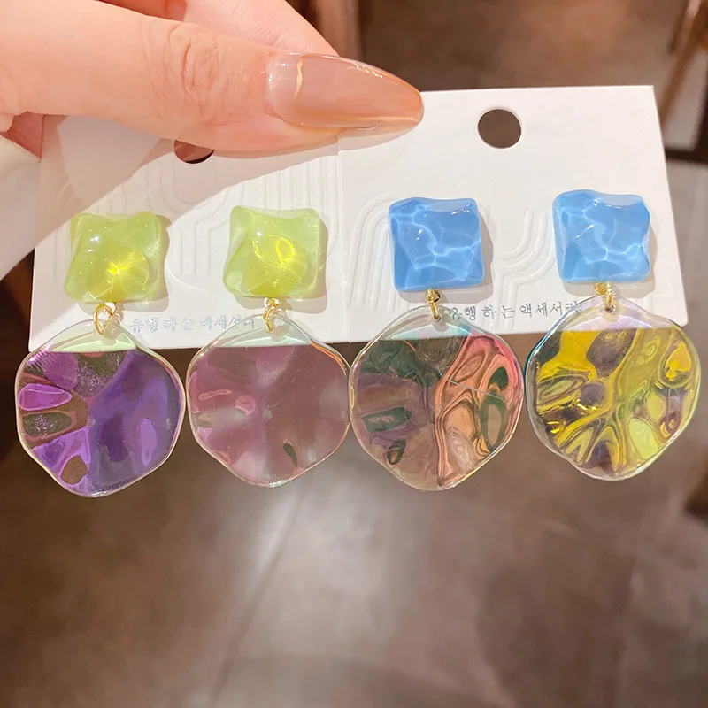 

Silver Needle Shimmering Square Round Acrylic Earring for Women Vintage Summer Cute Romantic Korean Fashion Jewelry Wholesale