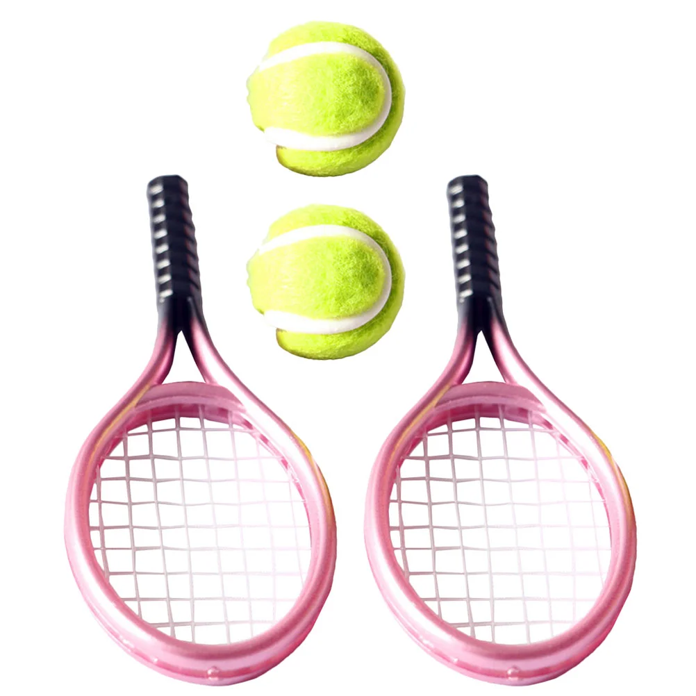 

2 Sets Tennis Racket Mini Accessories House Decor Props Miniature Racquet Decorative Photo Plastic Child DIY