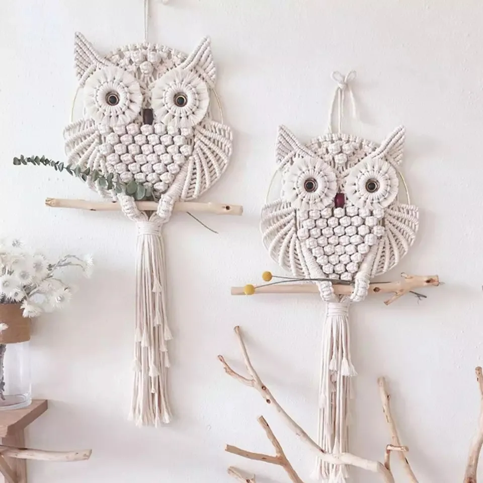 

Bohemian Owl Tapestry for Farmhouse Hotel Bedroom Cotton Woven Macrame Owl Outdoor Gazebo Hotel Wedding Decoration