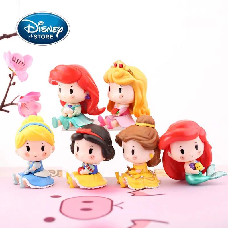 6-Piece Disney Princess Doll Toys Mermaid Ariel Snow White Belle Princess Cinderella Cake Decoration Wedding Decorations