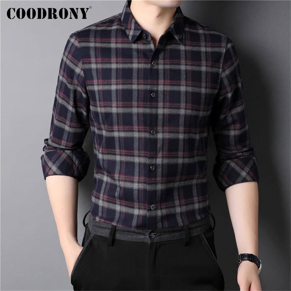 

COODRONY Brand Plaid Shirt Men Clothing Autumn Winter New Arrivals Warm Blouse Social Business Casual Long Sleeve Shirts Z6063