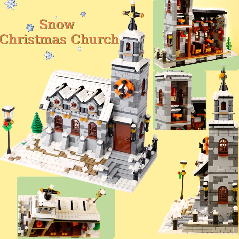 Рождественские украшения для города снега церкви цветочный венок строительные