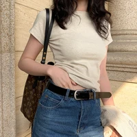korean fashion solid o neck skinny t shirt women ins slim fit tops summer short sleeve o neck casual vintage clothes woman