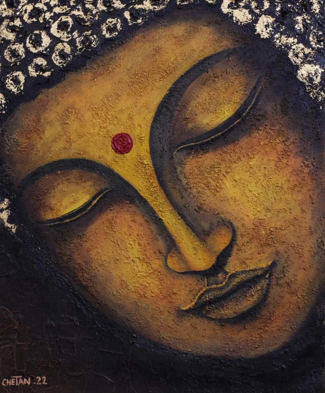 

Buddha Oil Painting,Thick Textured,Religious Canvas Wall Art Modern Pictures, Hand Painted Yoga Room Meditation Decor Painting