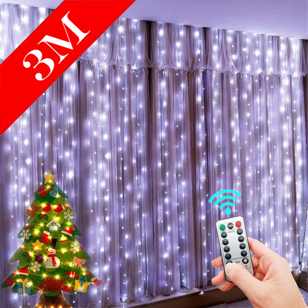 

3M USB Garland Curtain New Year Christmas Decoration 2022 Festoon Led Light Fairy Lights Remote Control Lights Curtain Navidad