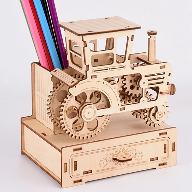 

Jigsaw Puzzle Toy Pen Holder Music Boxes Wooden Harvester Clockwork Music Box DIY for Christmas Gift Educational Building Toys