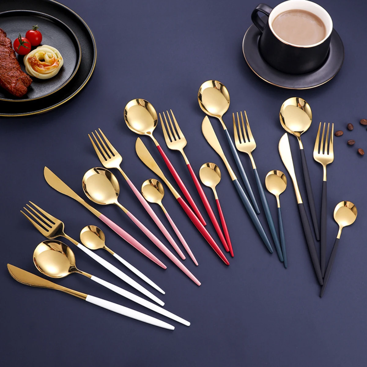 Набор золотых столовых приборов из нержавеющей стали 24 шт.