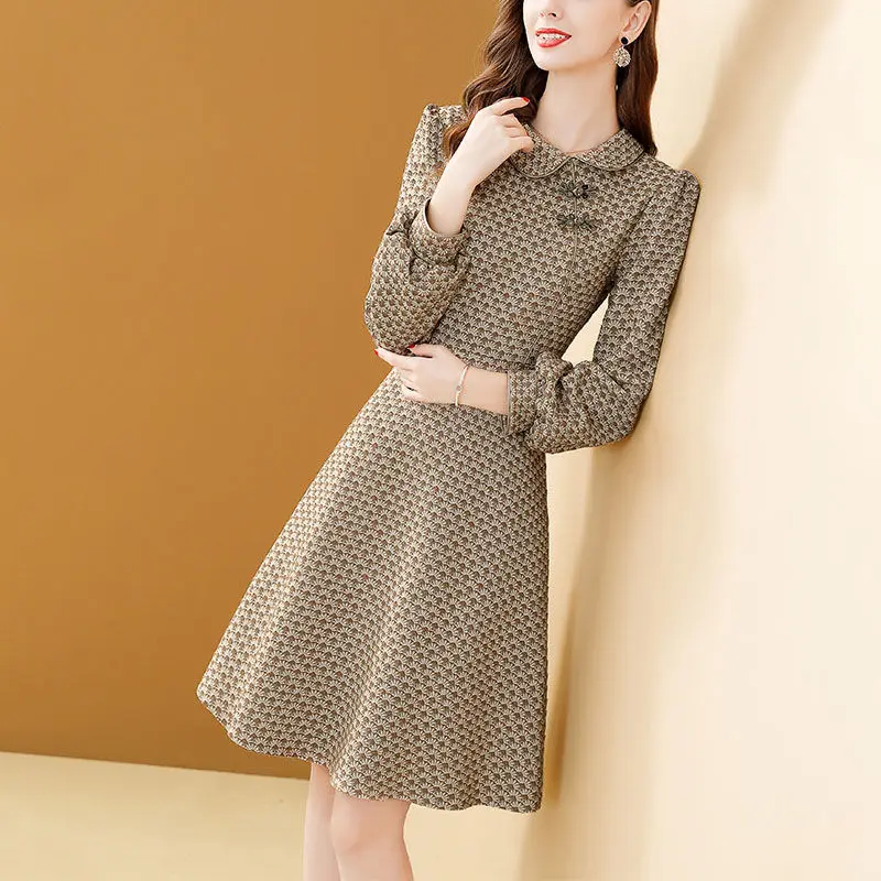 

Women's Spring Autumn Elegant Dress Festa High Quality Print Party Robe Vintage A-line Vestidos M-4XL Dresses for Women E796