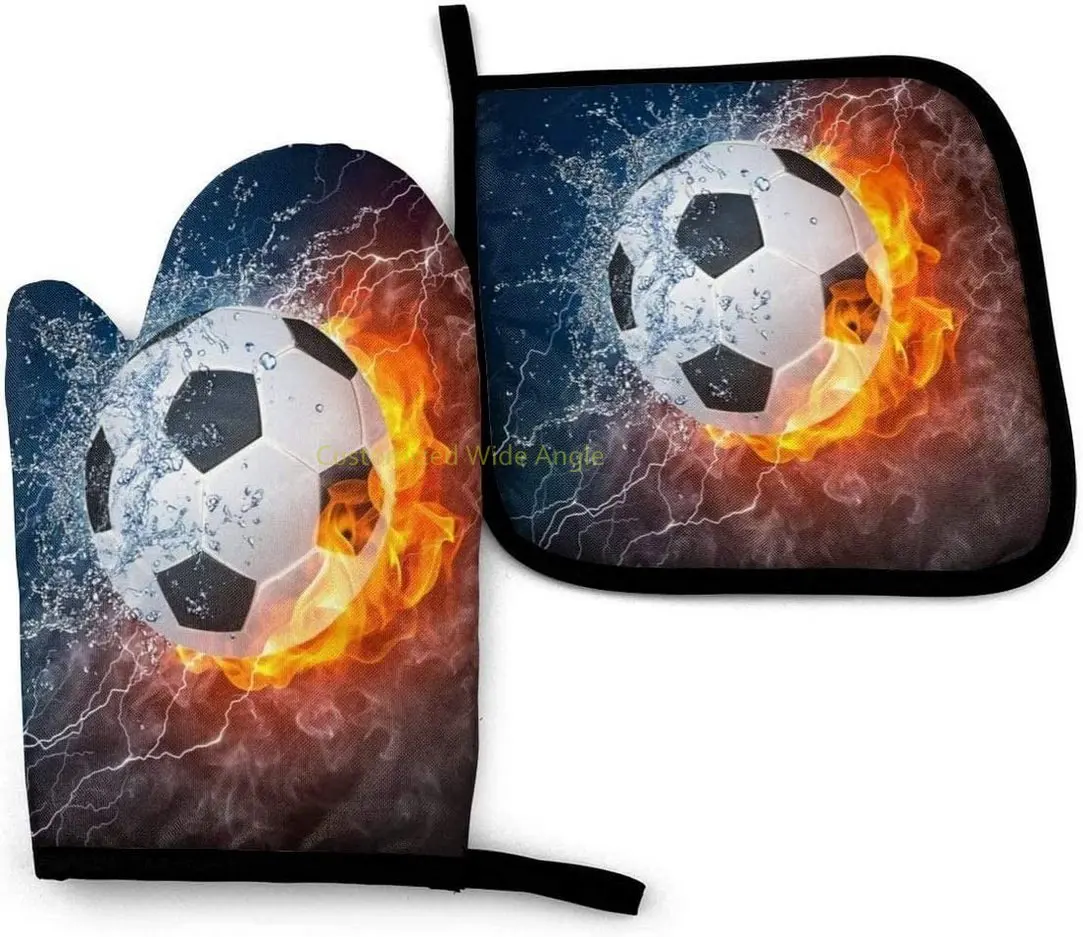 

Fire and Ice Soccer Oven Mitts and Pot Holders Set, Heat Resistant Kitchen Mitten Glove for Cooking Baking BBQ Grilling