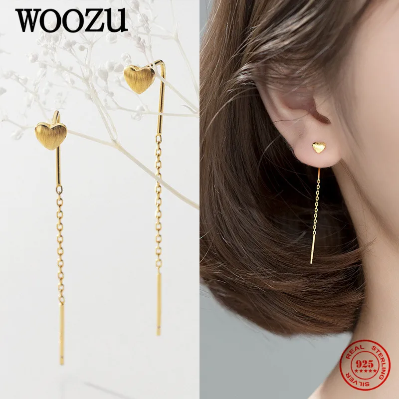 

WOOZU 925 Sterling Silver Romantic Sweet Love Heart Tassel Stud Earrings For Women Personality Long Ear Line Jewelry Gift 2022