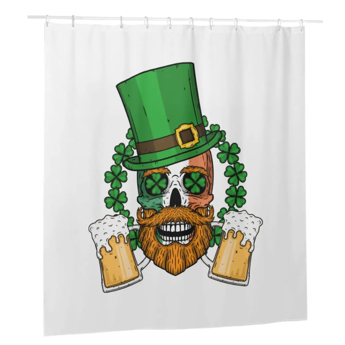 

Irish Skull Saint Bath Shower Curtain St Patrick's Day Green Lucky Shamrock Anti-peeping Curtains with 12 Hook