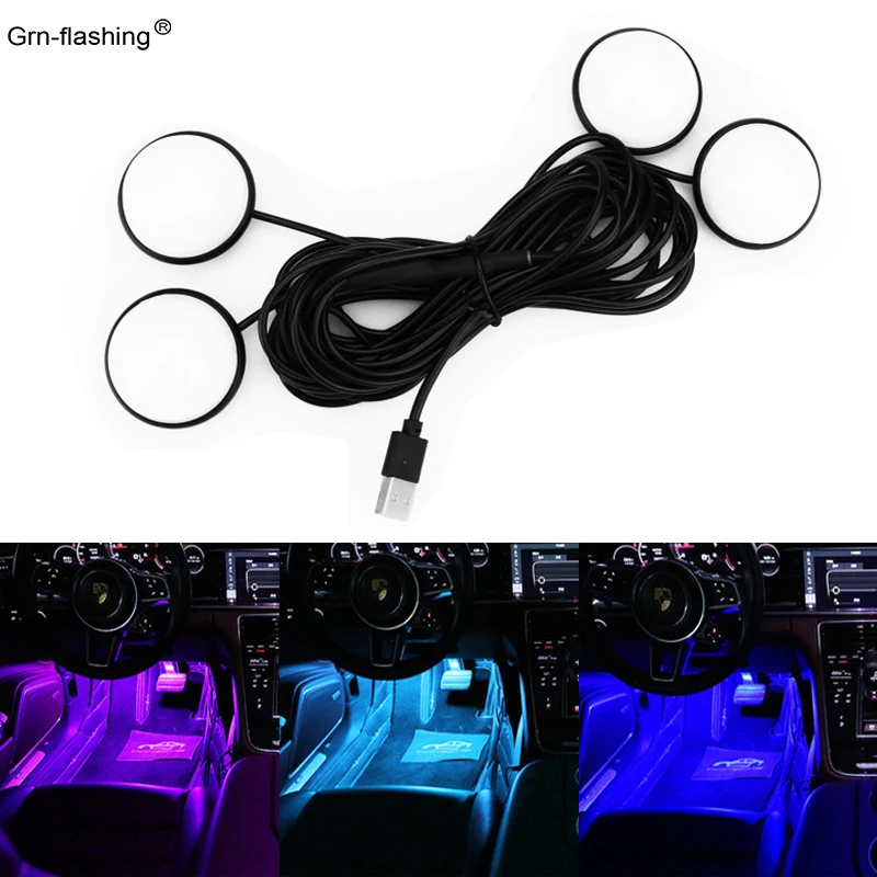 Novelty Car Interior Light 1 To 4 Romantic Atmosphere Lights Decor Car Foot Pad USB Plug LED Effect Stage Light for Car