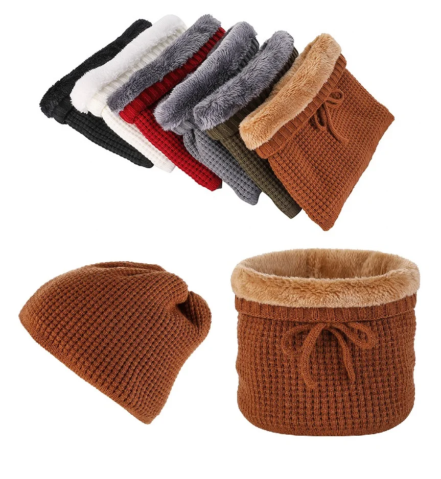 

Men Women Big Boys Girls Snood Neckwarmer Knitted Beanie Cap 2in1 Winter Warm Soft Fleece Snow Ski Skating Outdoor Hat Multi-use