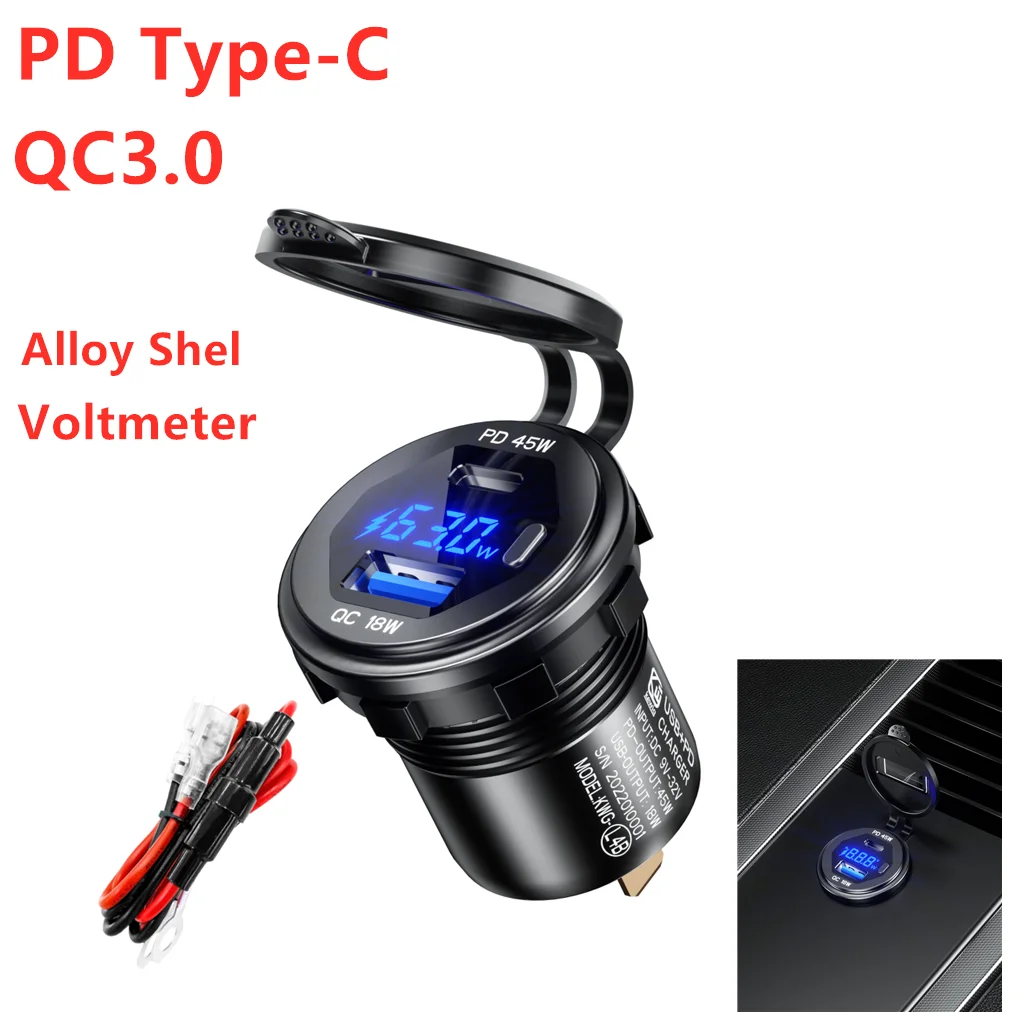 Автомобильное зарядное устройство PD Type-C QC3.0 45 Вт USB 12/24 в быстрая зарядка яркий