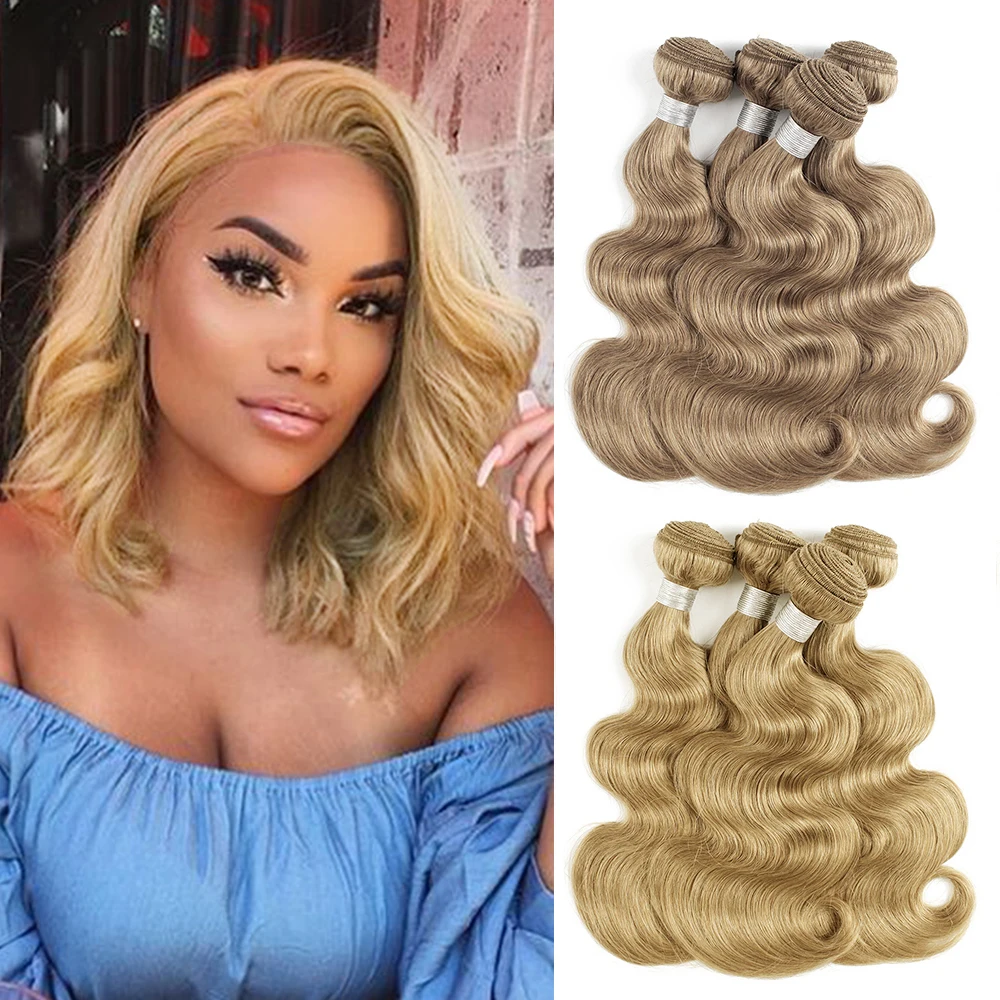 8 Ash Blonde Color 27 Honey Blonde Indian Body Wave Hair Weave Bundles 2/3/4 Bundles Remy Human Hair Extension