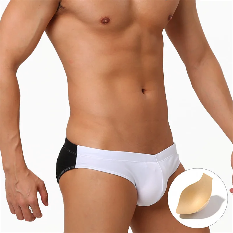 

Men's Swimwear Sexy Tight-fitting Small Briefs Swimming Trunks Simple Fashionable Black White with Pad Beachwear Briefs.