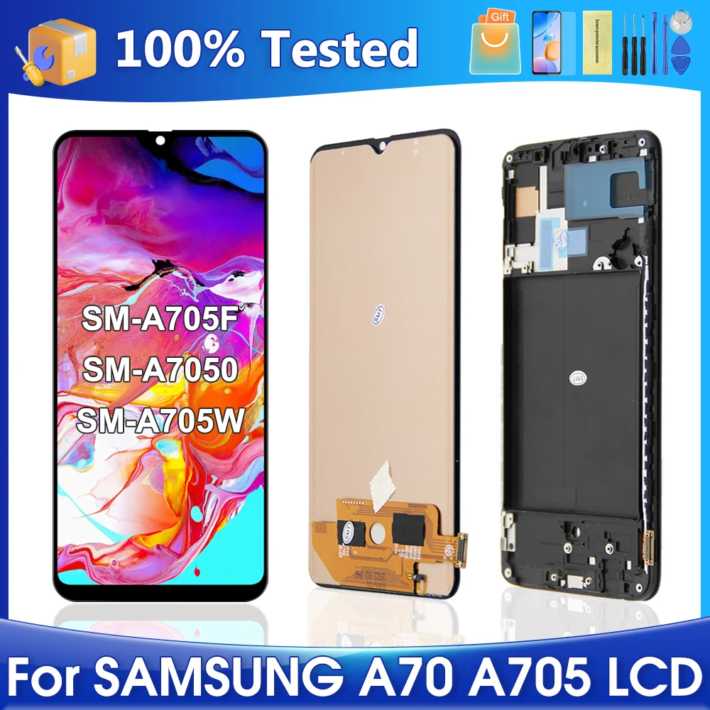 

ЖК-дисплей A70 для Samsung Galaxy A70 A705 A705F, сенсорный экран с дигитайзером в сборе, запасные части с рамкой