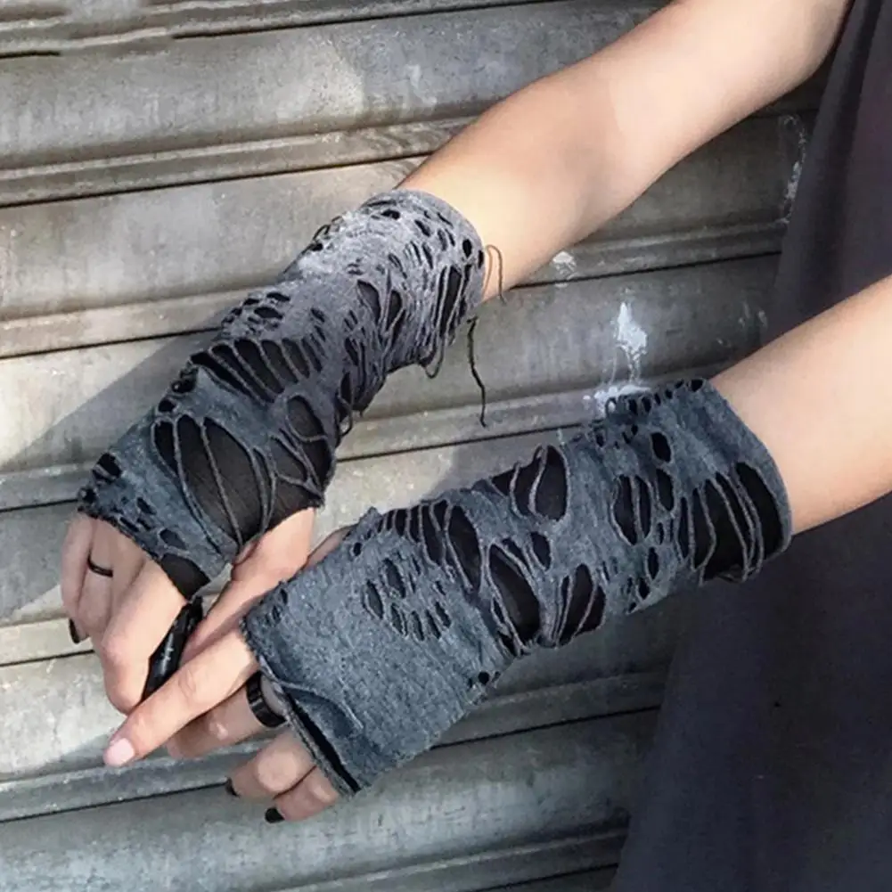 

1pair Punk Gothic Black Fingerless Unisex Long Glove Jazz Rock Women Gloves Mittens Out Gloves Men Hollow Sport Disco E1t8
