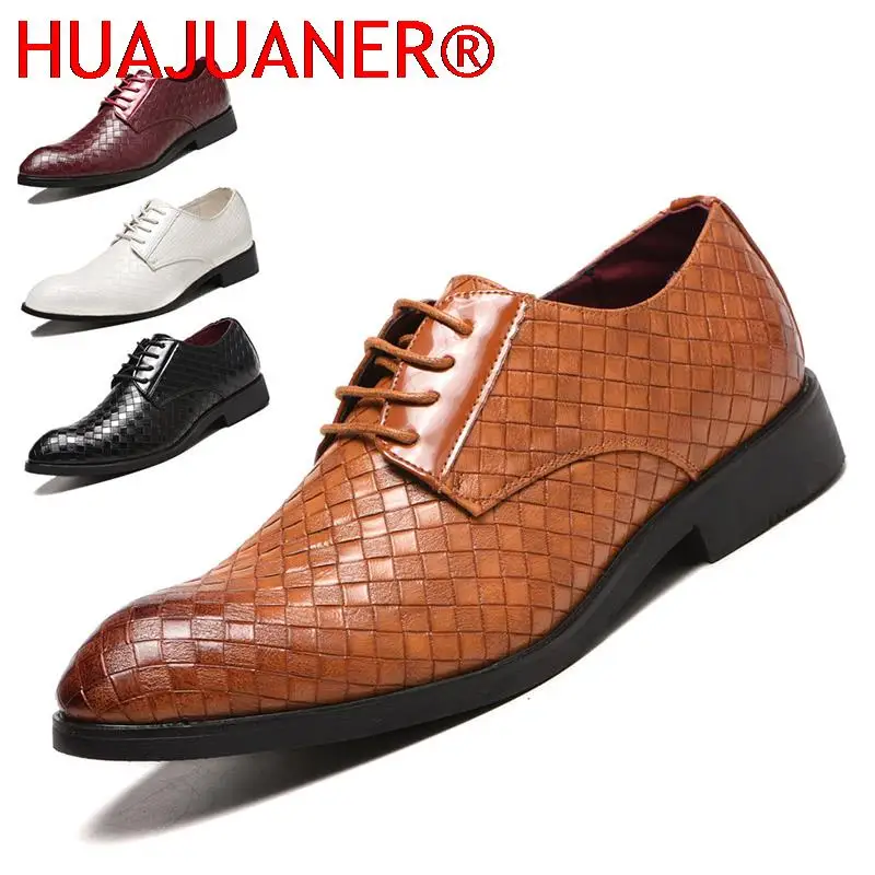 Мужская кожаная обувь 2025 года модная новая клетчатая для мужчин кожаные