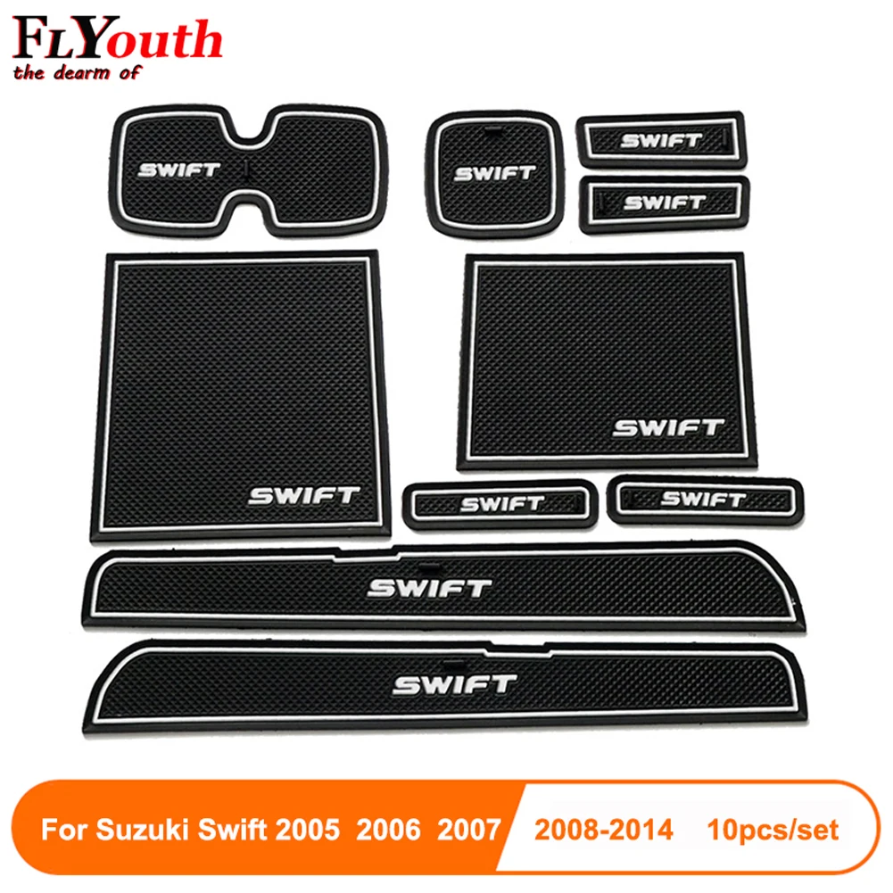 Newest Fit For Suzuki Swift 2005 To 2014 Anti-Slip Car Door Groove Mat Latex Non-Slip Mats Interior Cup Pad Car Styling 10pcs
