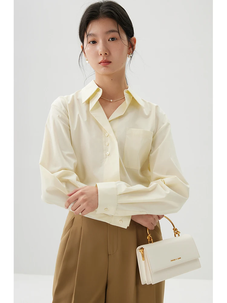 ZIQIAO однотонная хлопковая рубашка Pima французского дизайна с длинным рукавом для