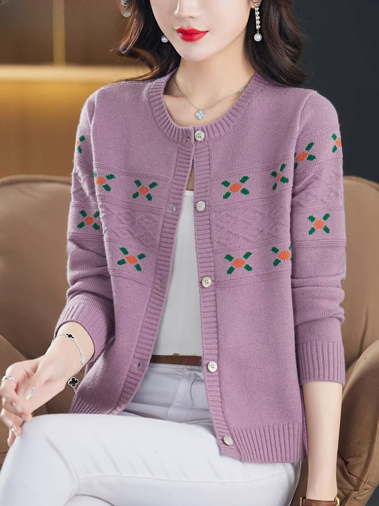 Высококлассный вязаный кардиган Hengyuanxiang из чистой шерсти женское осеннее