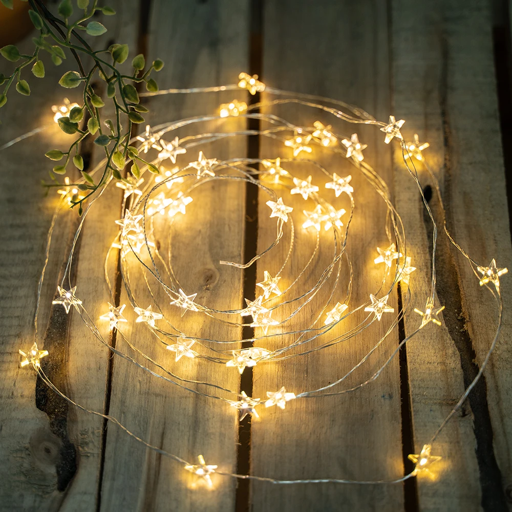 Star String LED Decor Lights Battery Operated Fairy Lights Copper Wire Light String Xmas Garland Home Party Decorative 3/4/5/6M images - 6