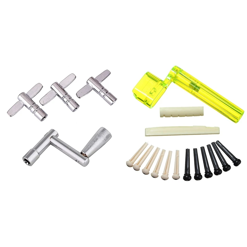 

New 6 String Acoustic Guitar Nut Saddle Part With Drum Keys 4 Pack Drum Tuning Key And Continuous Motion Speed Key
