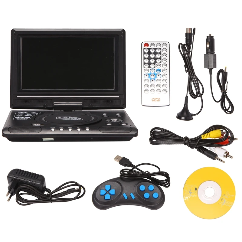 Portable HD 9.8 Inch Home Car DVD Player VCD CD MP3 DVD TV Player USB SD Cards Game 16:9 Rotate Screen Car Radio EU Plug