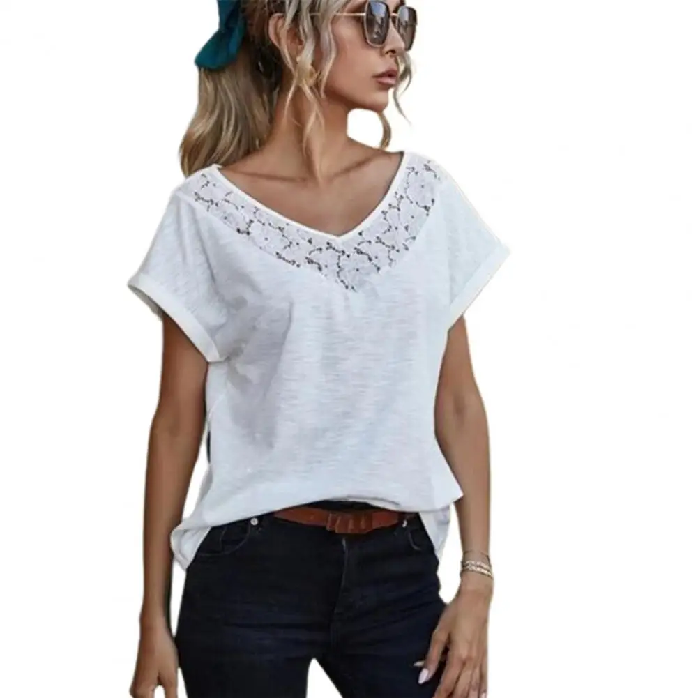 

Summer Loose Top Short Sleeve Women Lace T-shirt