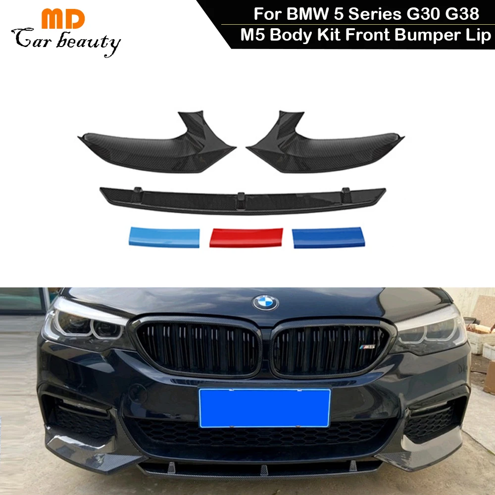 For BMW 5 Series G30 G38 Front Bumper Carbon Fiber 2018-2020 Spoiler Lip Wing Body Kit Molding Splitter Cover Trim Accessories