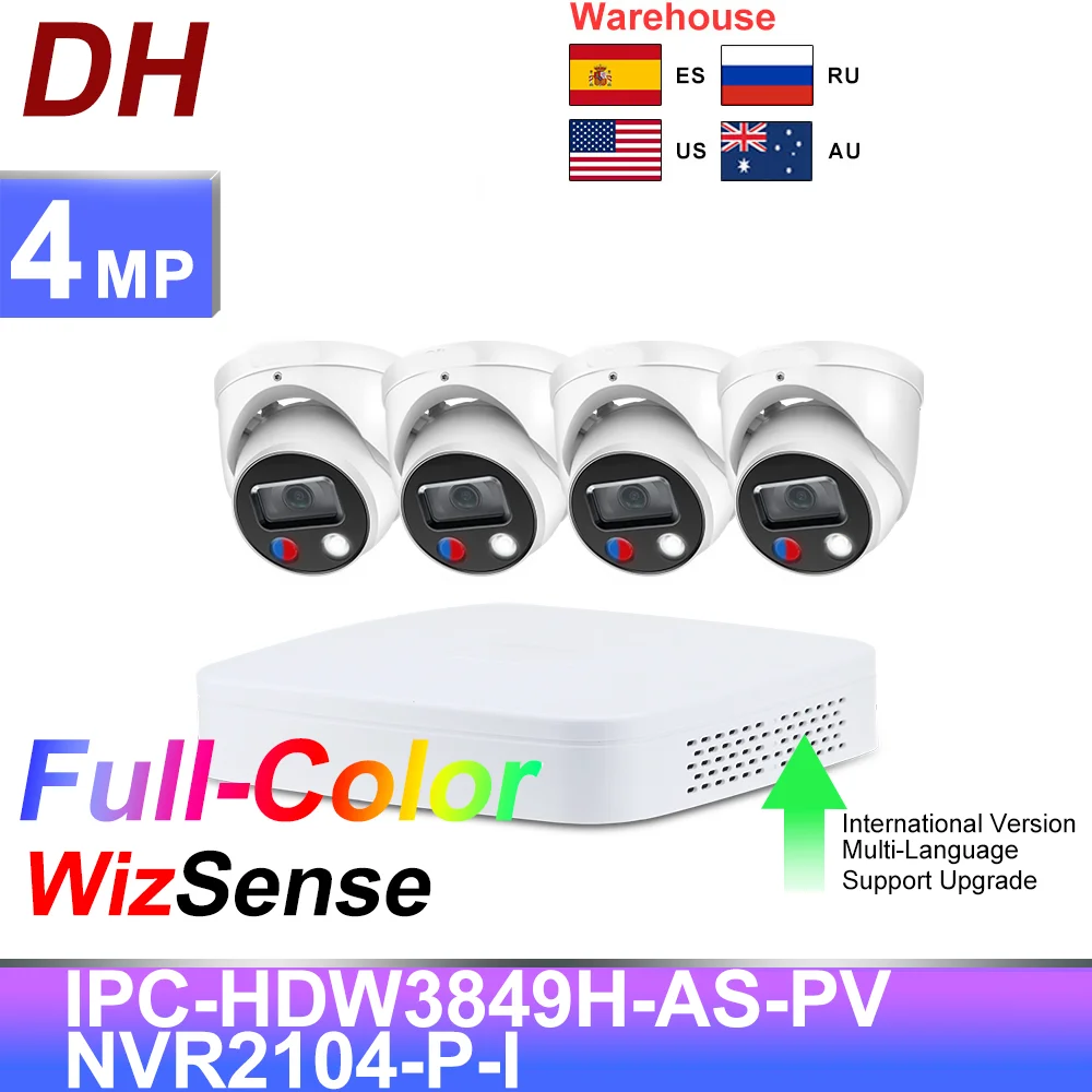 

Dahua 4MP CCTV kit NVR 4CH NVR2104-P-I PoE 4MP HD IPC-HDW3449H-PV-AS WizSense CCTV Security Protection Surveillance System Home