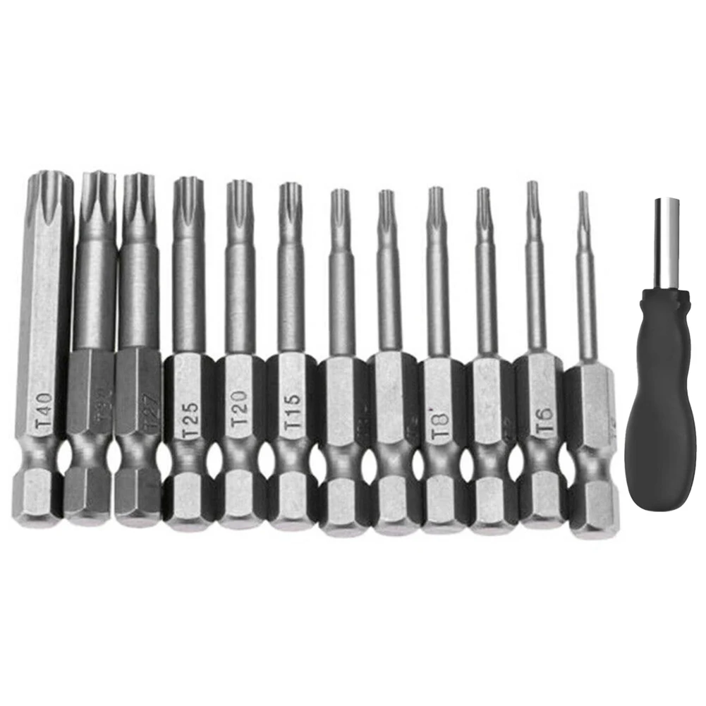 

Nutdrivers Set Torx Screwdriver Bits Home T5-T40 With Handle 50mm/1.97\\\" DIY Hand Tools Hex Shank Silver + Black