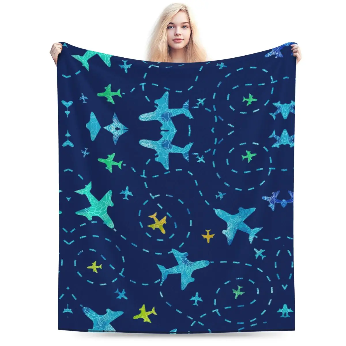

Unique Design Nay Blue Airplane Soft Flannel Throw Blanket for Couch Bed Sofa Cover Blanket Warm Blankets Travel Blanket