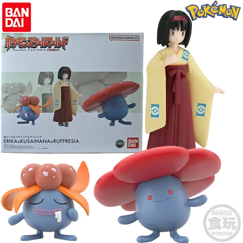 Фото В наличии: Оригинальные фигурки Bandai Shokugan Pokemon Erika, Gloom, Vileplume — персонажи аниме для рождественского подарка, коллекционные игрушки-модели №1