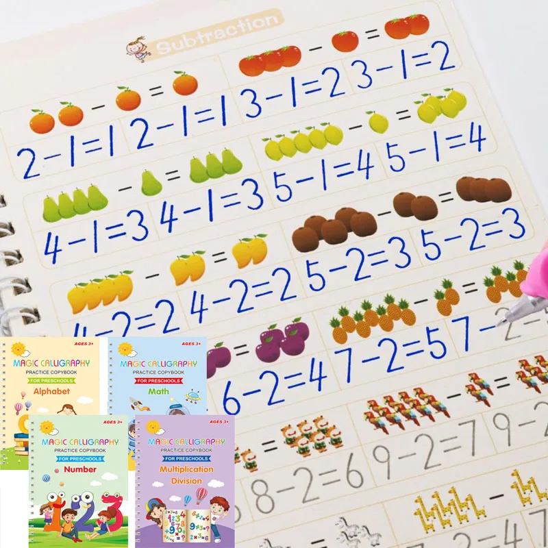 

2023 New Children's Reusable Exercise Book Magic Calligraphy Number Letterspainting Multiplication and Division Exercise Math