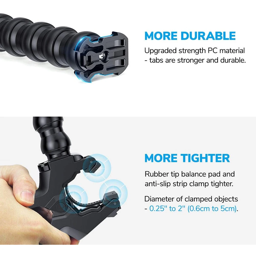 Крепление Jaws Flex Clamp на гибкой стойке для экшн-камер GoPro Hero 12 11 10 9 8 7 6 5 4 Session Insta 360 DJI