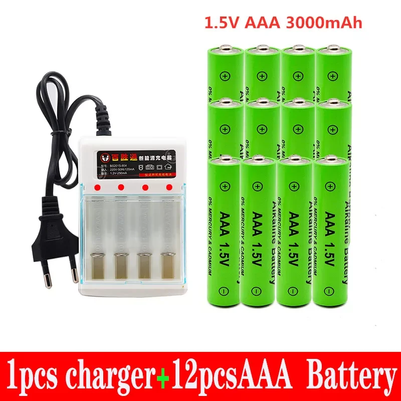 

2023NEW 100% New AAA battery 3000 mAh rechargeable battery AAA 1.5 V 3000 mAh Rechargeable New Alcalinas drummey + charger