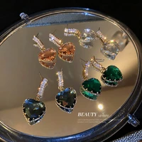 fashion copper rhinestone heart dangle earrings for women weddings jewelry accessories gifts