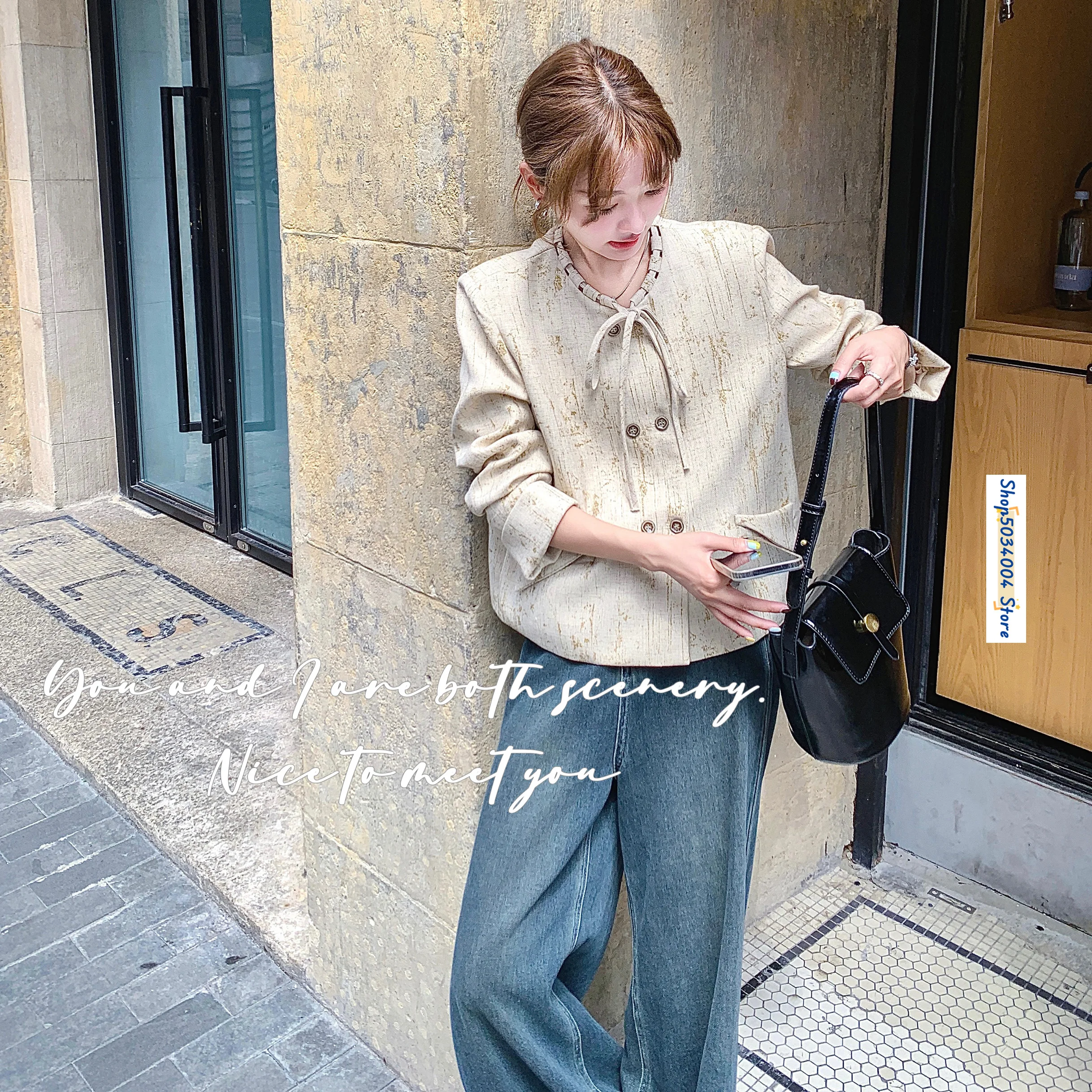 Женская короткая куртка с принтом элегантная шикарная двубортная Повседневная