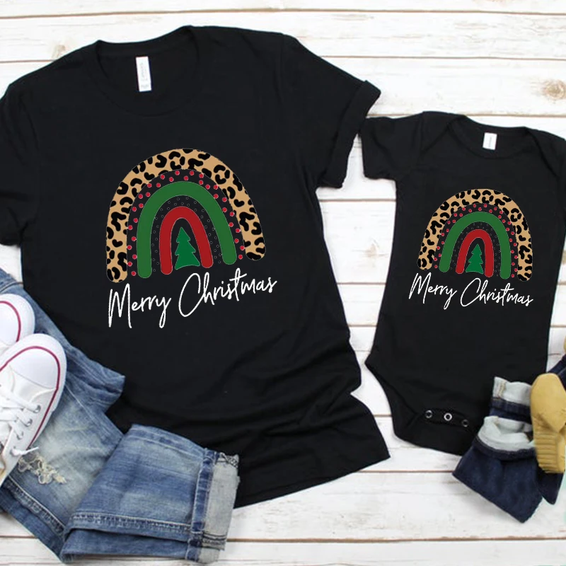 Christmas Tree Rainbow Mommy and Me Outfits 7-12m Mommy and Me Clothes Christmas Day Shirt for Family Little Girl Clothes