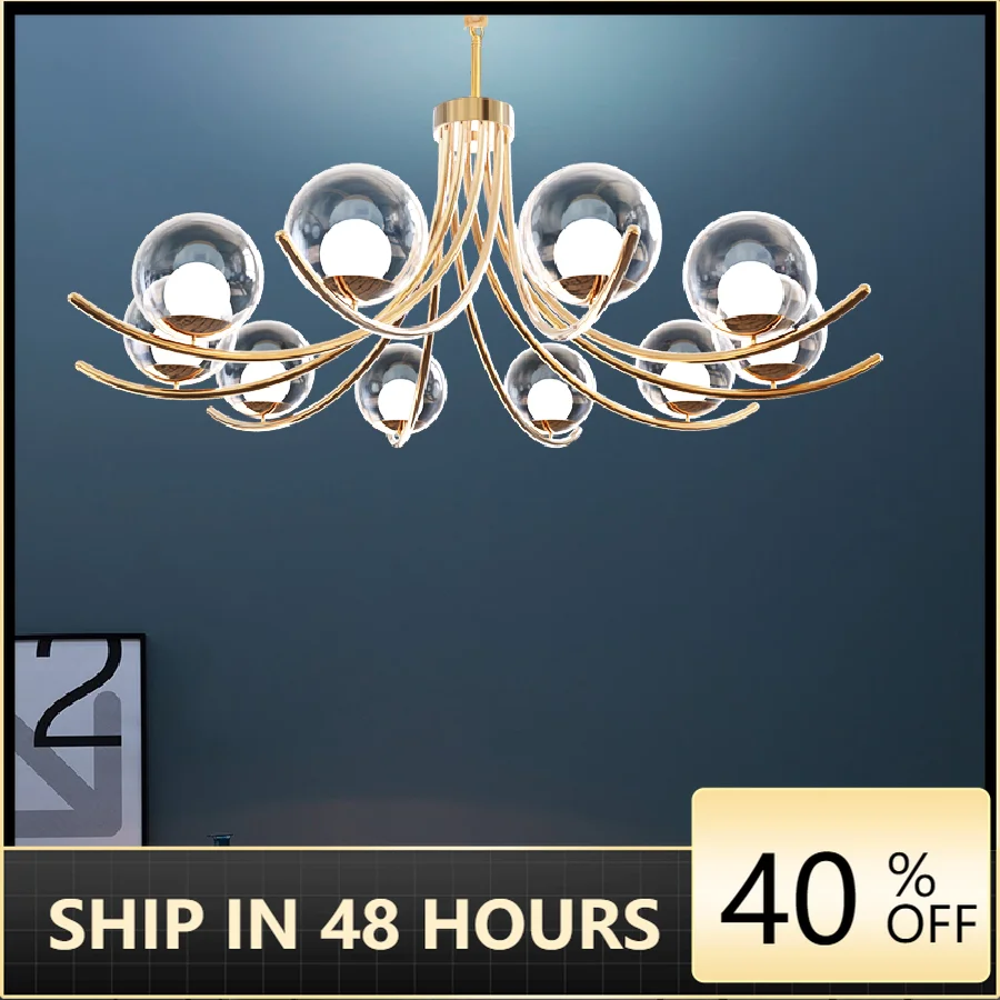 

Современная роскошная металлическая люстра со стеклянными шариками, скандинавский внутренний светильник для гостиной, спальни, столовой, подвесное освещение