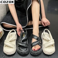 thick soled sandals womens 2022 new outer wear sandals soft sponge cake bottom fairy increased all match flat bottom casual