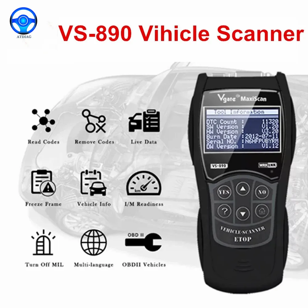 

Universal Original Vgate VS890 OBD 2 Engine Fault Code Reader Analyzer VS 890 OBDII Car Diagnostic Scanner Tool Multi-Language