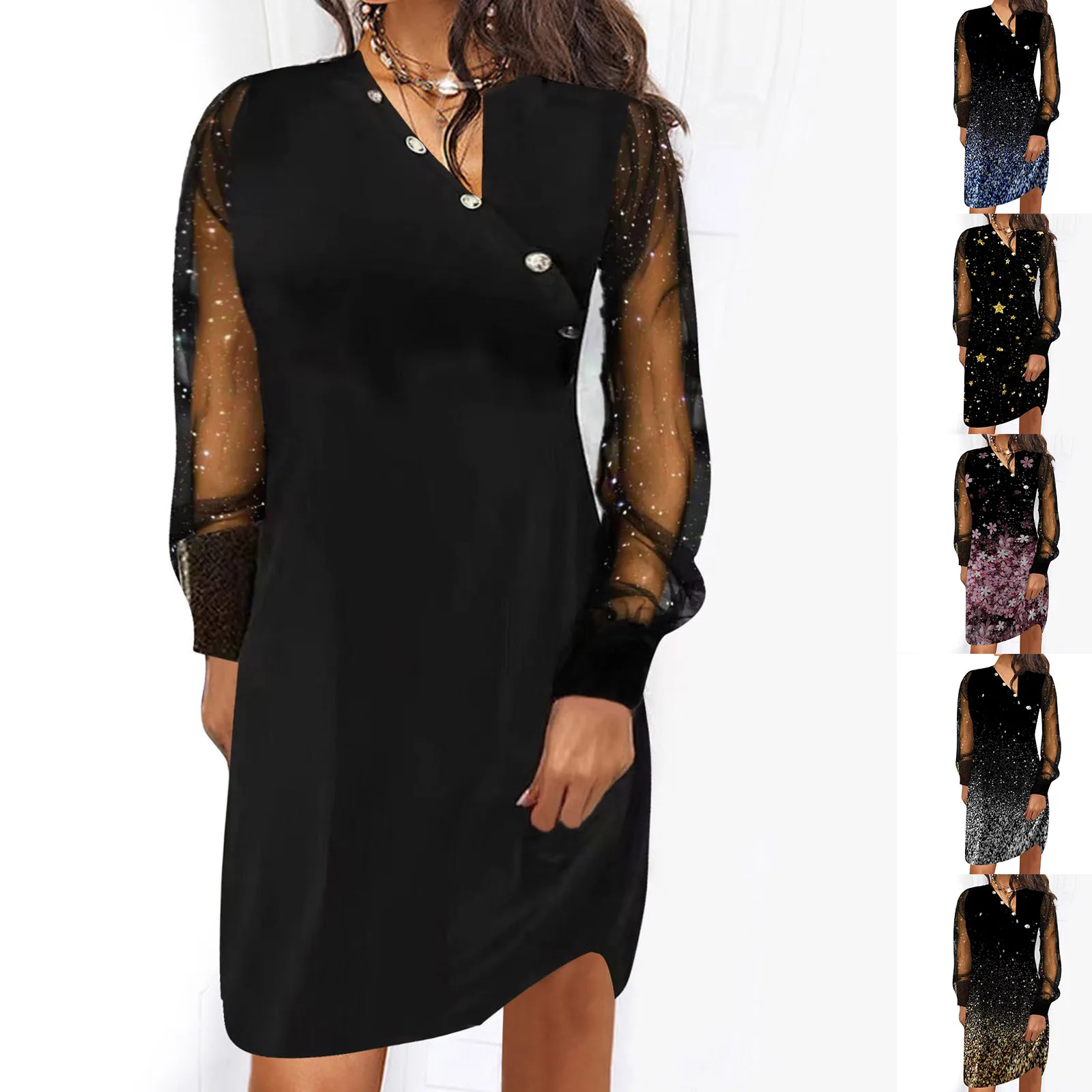 

Платье женское Сетчатое на пуговицах с длинным рукавом и цифровой печатью